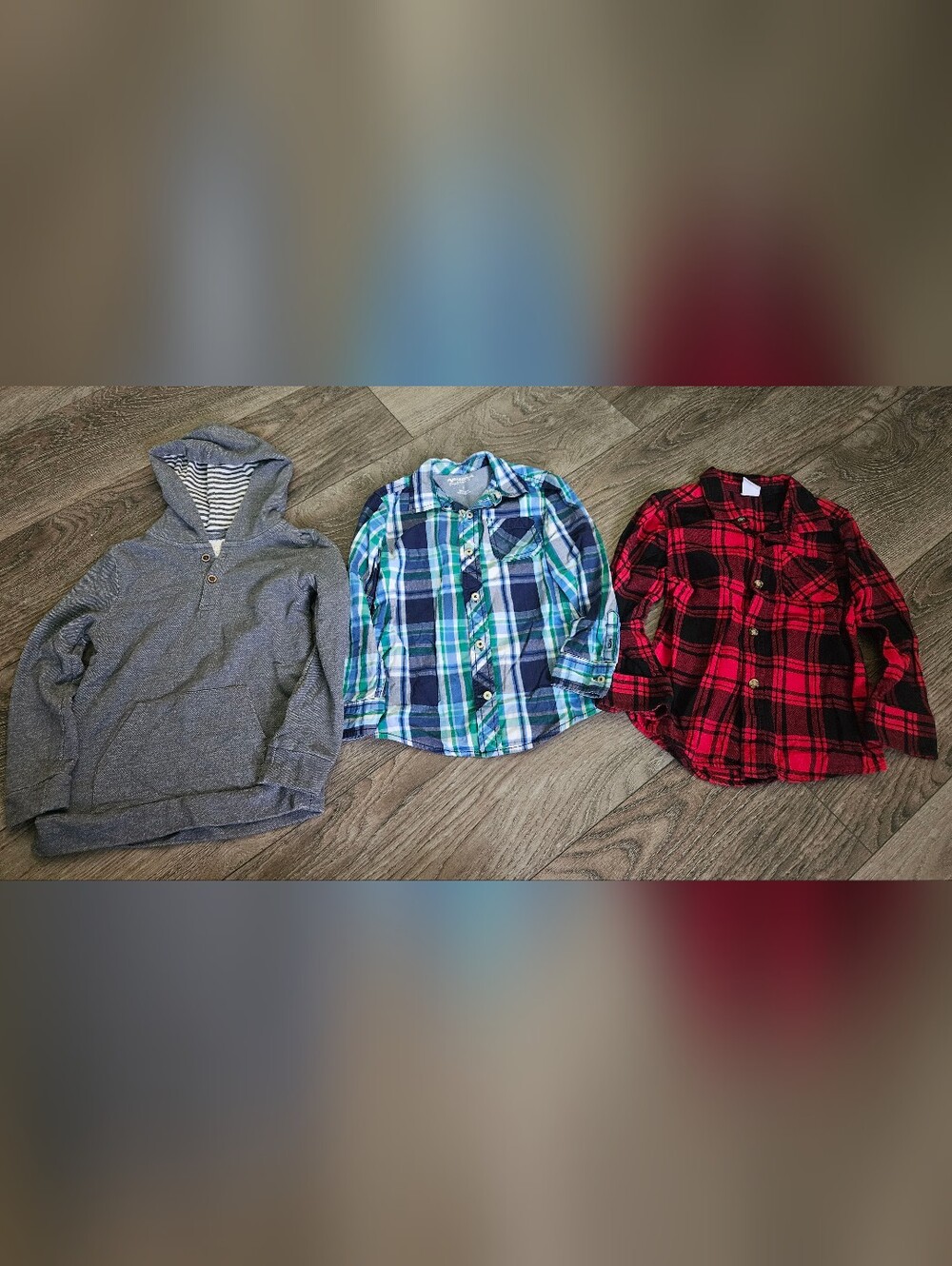 Gray Hooded Long Sleeve + 2 Plaid Shirts  Bundle - Picture 1 of 4